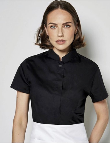 BAR-KK736-Womens Tailored Fit Shirt Mandarin Collar Short Sleeve